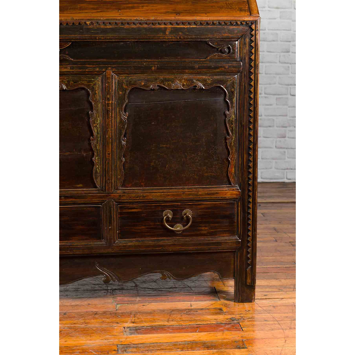 Chinese Antique Large Dowry Chest with Arching Lid, Carved Panels and Drawers-11. Asian & Chinese Furniture, Art, Antiques, Vintage Home Décor for sale at FEA Home