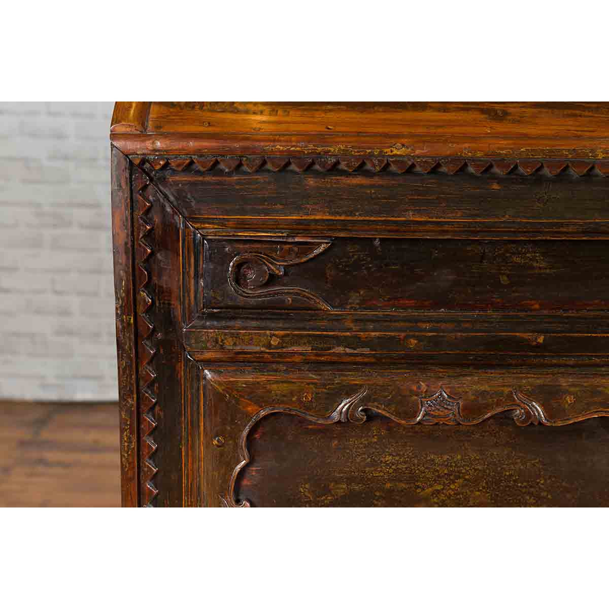 Chinese Antique Large Dowry Chest with Arching Lid, Carved Panels and Drawers-12. Asian & Chinese Furniture, Art, Antiques, Vintage Home Décor for sale at FEA Home