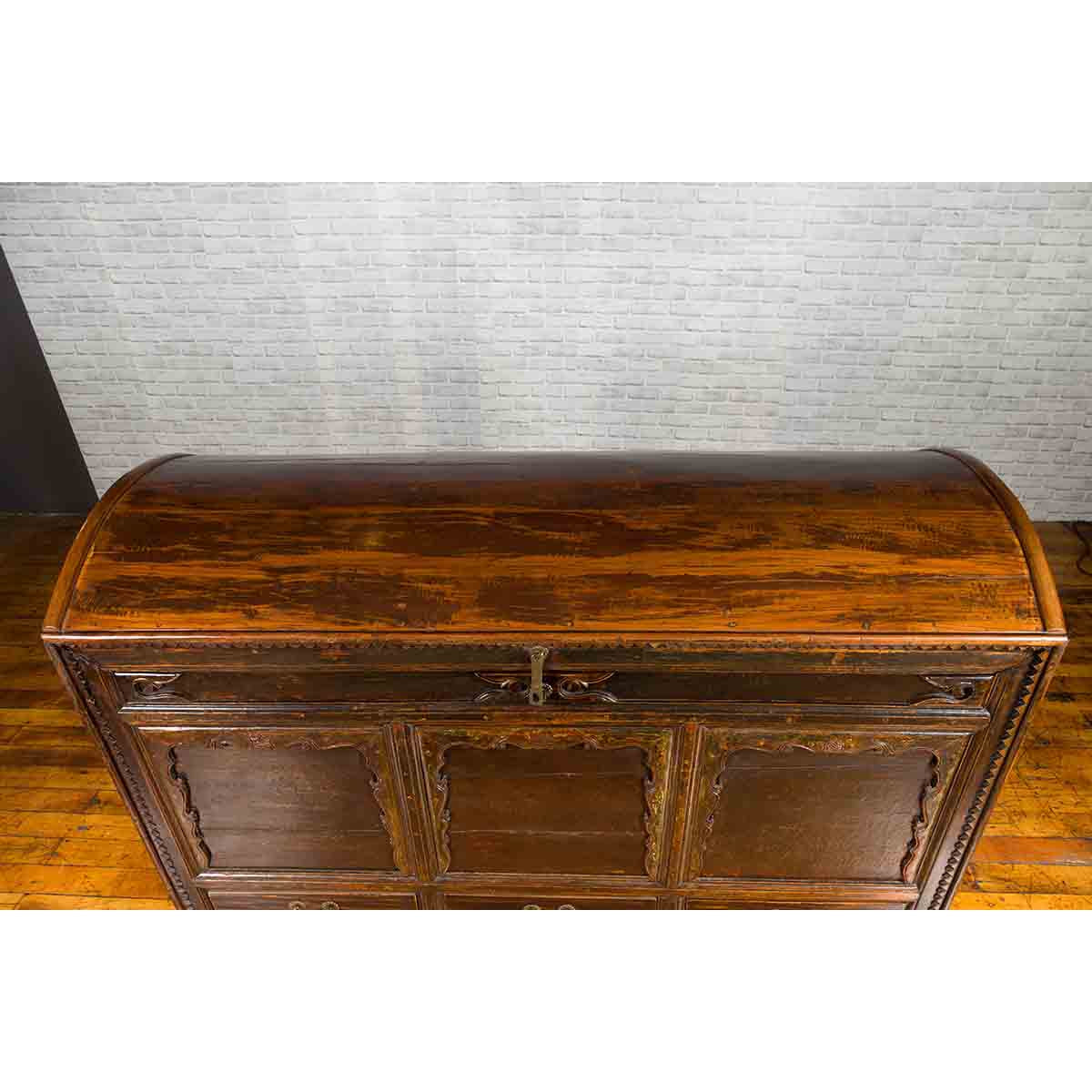 Chinese Antique Large Dowry Chest with Arching Lid, Carved Panels and Drawers-13. Asian & Chinese Furniture, Art, Antiques, Vintage Home Décor for sale at FEA Home