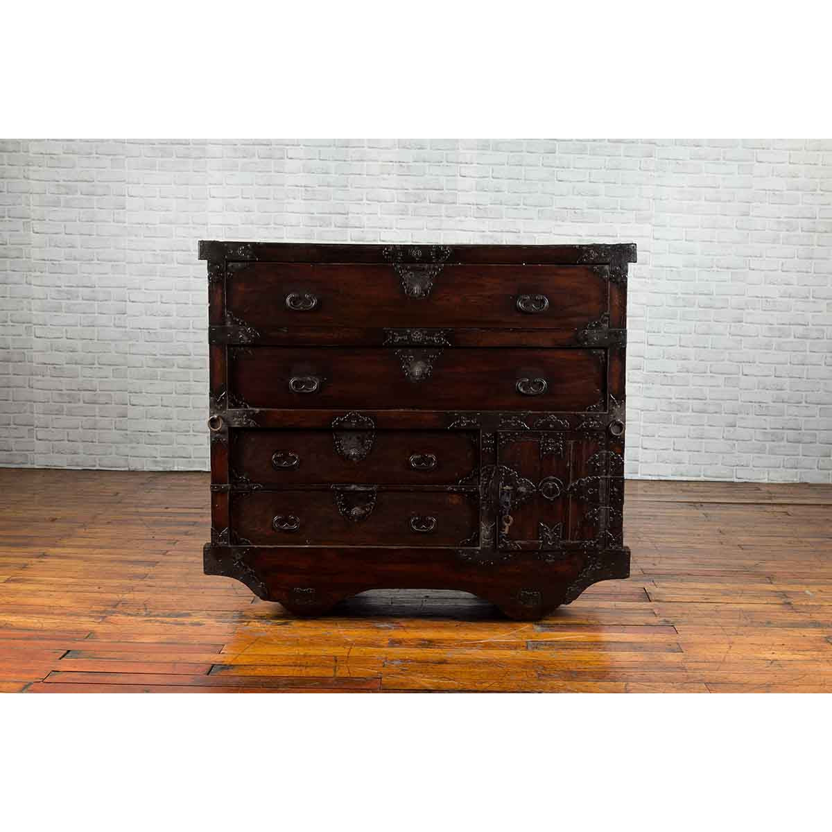 Japanese 19th Century Merchant's Chest with Drawers and Door, Mounted on Wheels-4. Asian & Chinese Furniture, Art, Antiques, Vintage Home Décor for sale at FEA Home