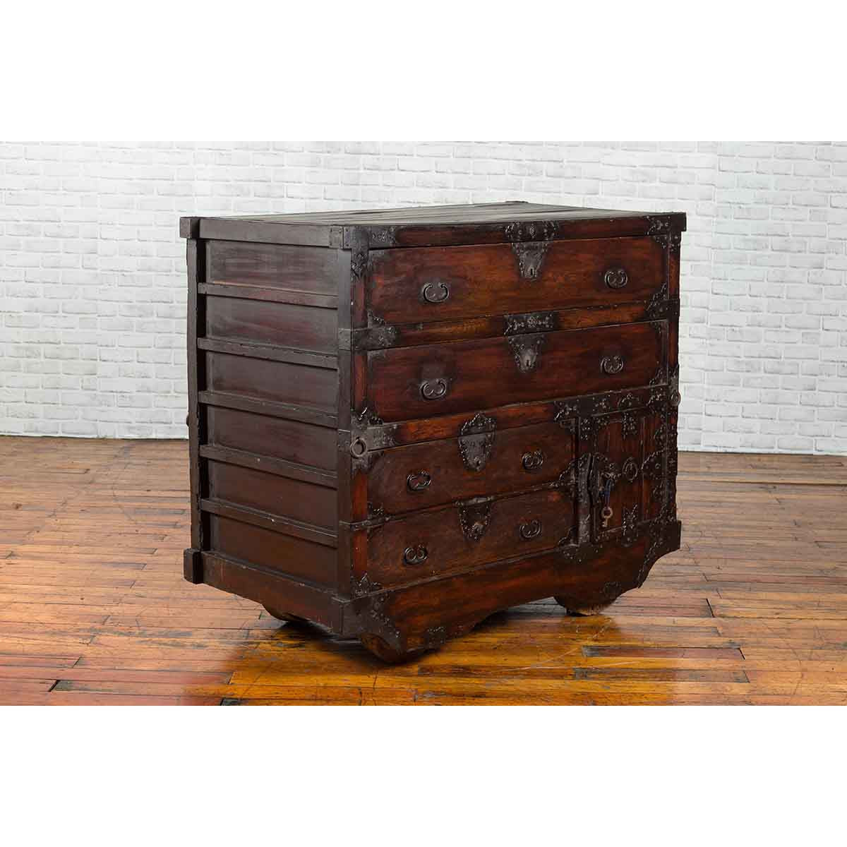 Japanese 19th Century Merchant's Chest with Drawers and Door, Mounted on Wheels-3. Asian & Chinese Furniture, Art, Antiques, Vintage Home Décor for sale at FEA Home