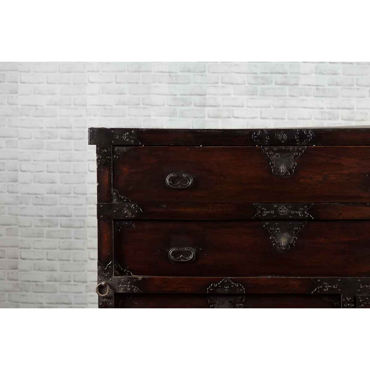 Japanese 19th Century Merchant's Chest with Drawers and Door, Mounted on Wheels-5. Asian & Chinese Furniture, Art, Antiques, Vintage Home Décor for sale at FEA Home