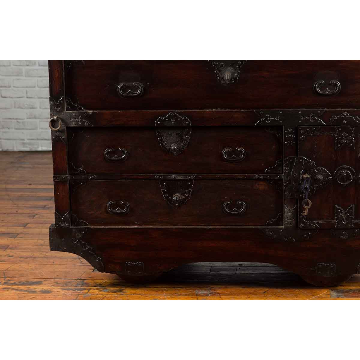 Japanese 19th Century Merchant's Chest with Drawers and Door, Mounted on Wheels-7. Asian & Chinese Furniture, Art, Antiques, Vintage Home Décor for sale at FEA Home