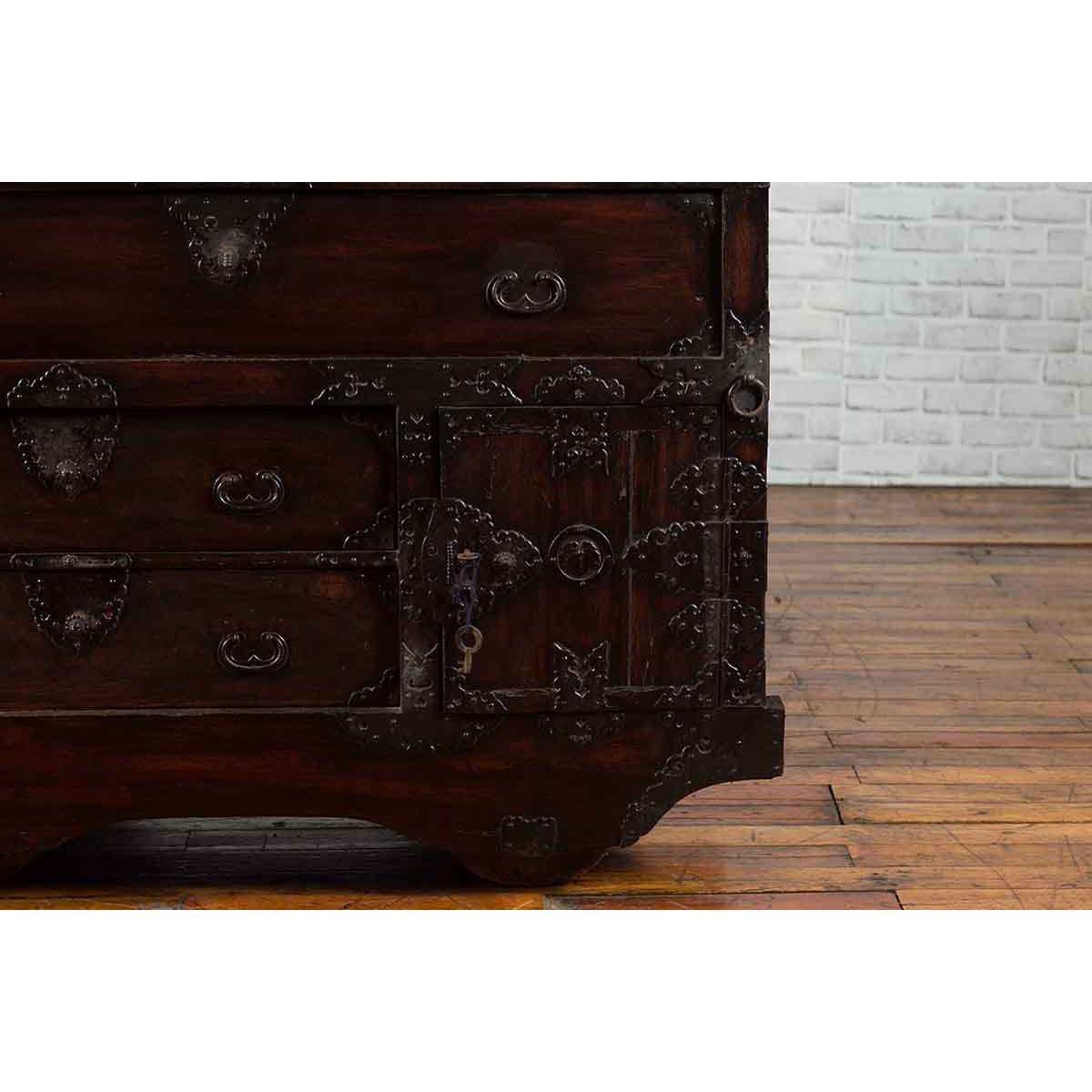 Japanese 19th Century Merchant's Chest with Drawers and Door, Mounted on Wheels-8. Asian & Chinese Furniture, Art, Antiques, Vintage Home Décor for sale at FEA Home