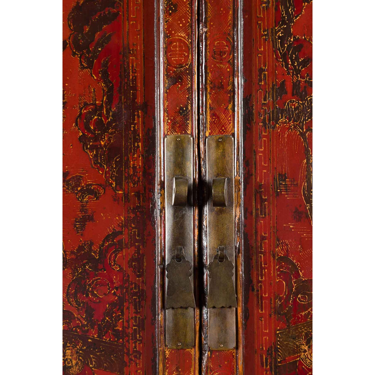 Chinese Qing Dynasty 19th Century Red Cabinet with Hand Painted Chinoiseries-13. Asian & Chinese Furniture, Art, Antiques, Vintage Home Décor for sale at FEA Home
