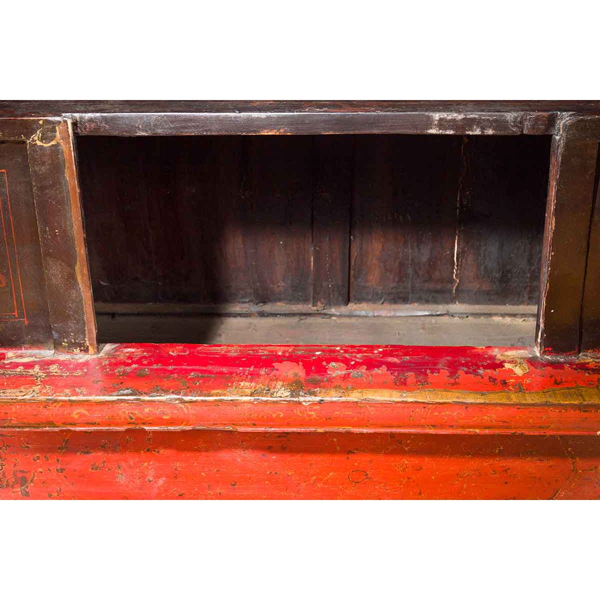 Chinese Qing Dynasty 19th Century Red Cabinet with Hand Painted Chinoiseries-16. Asian & Chinese Furniture, Art, Antiques, Vintage Home Décor for sale at FEA Home