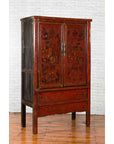 Chinese Qing Dynasty 19th Century Red Cabinet with Hand Painted Chinoiseries-2. Asian & Chinese Furniture, Art, Antiques, Vintage Home Décor for sale at FEA Home