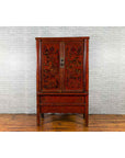 Chinese Qing Dynasty 19th Century Red Cabinet with Hand Painted Chinoiseries-3. Asian & Chinese Furniture, Art, Antiques, Vintage Home Décor for sale at FEA Home