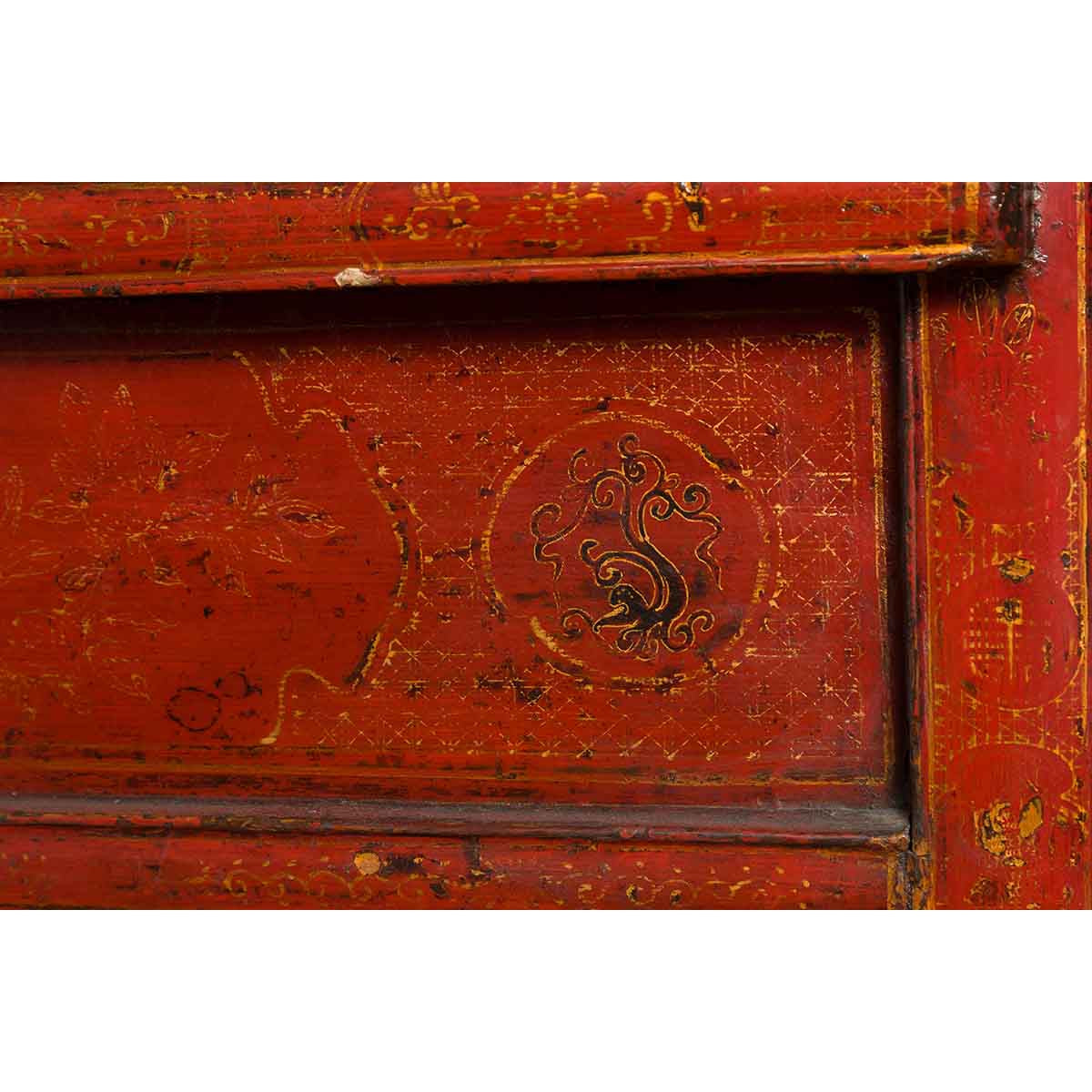 Chinese Qing Dynasty 19th Century Red Cabinet with Hand Painted Chinoiseries-21. Asian & Chinese Furniture, Art, Antiques, Vintage Home Décor for sale at FEA Home