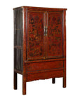 Chinese Qing Dynasty 19th Century Red Cabinet with Hand Painted Chinoiseries-1. Asian & Chinese Furniture, Art, Antiques, Vintage Home Décor for sale at FEA Home