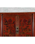 Chinese Qing Dynasty 19th Century Red Cabinet with Hand Painted Chinoiseries-8. Asian & Chinese Furniture, Art, Antiques, Vintage Home Décor for sale at FEA Home