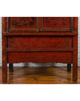 Chinese Qing Dynasty 19th Century Red Cabinet with Hand Painted Chinoiseries-9. Asian & Chinese Furniture, Art, Antiques, Vintage Home Décor for sale at FEA Home
