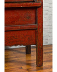 Chinese Qing Dynasty 19th Century Red Cabinet with Hand Painted Chinoiseries-11. Asian & Chinese Furniture, Art, Antiques, Vintage Home Décor for sale at FEA Home