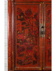 Chinese Qing Dynasty 19th Century Red Cabinet with Hand Painted Chinoiseries-12. Asian & Chinese Furniture, Art, Antiques, Vintage Home Décor for sale at FEA Home