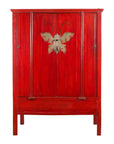 Chinese Qing Dynasty Ningbo Red Lacquered Cabinet with Butterfly Hardware-1. Asian & Chinese Furniture, Art, Antiques, Vintage Home Décor for sale at FEA Home
