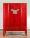 Chinese Qing Dynasty Ningbo Red Lacquered Cabinet with Butterfly Hardware-2. Asian & Chinese Furniture, Art, Antiques, Vintage Home Décor for sale at FEA Home