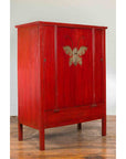Chinese Qing Dynasty Ningbo Red Lacquered Cabinet with Butterfly Hardware-3. Asian & Chinese Furniture, Art, Antiques, Vintage Home Décor for sale at FEA Home