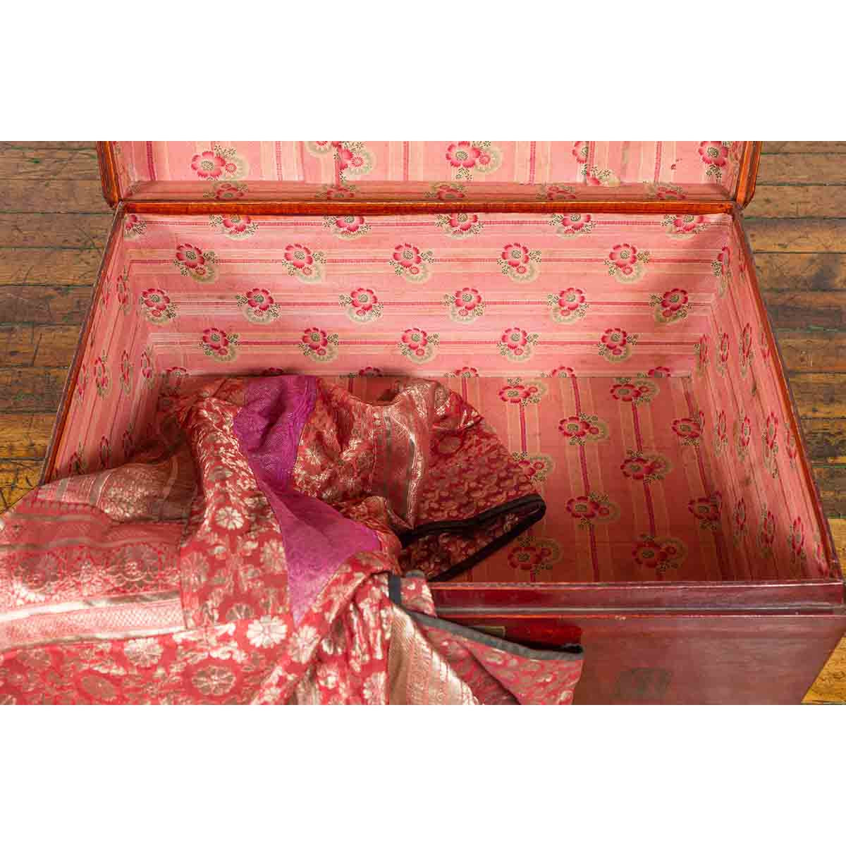 Chinese Early 20th Century Red Lacquered Leather Trunk with Calligraphy-10. Asian & Chinese Furniture, Art, Antiques, Vintage Home Décor for sale at FEA Home