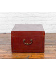 Chinese Early 20th Century Red Lacquered Leather Trunk with Calligraphy-8. Asian & Chinese Furniture, Art, Antiques, Vintage Home Décor for sale at FEA Home