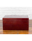 Chinese Early 20th Century Red Lacquered Leather Trunk with Calligraphy-12. Asian & Chinese Furniture, Art, Antiques, Vintage Home Décor for sale at FEA Home