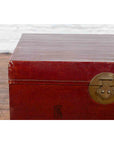 Chinese Early 20th Century Red Lacquered Leather Trunk with Calligraphy-7. Asian & Chinese Furniture, Art, Antiques, Vintage Home Décor for sale at FEA Home