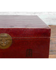 Chinese Early 20th Century Red Lacquered Leather Trunk with Calligraphy-14. Asian & Chinese Furniture, Art, Antiques, Vintage Home Décor for sale at FEA Home