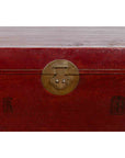 Chinese Early 20th Century Red Lacquered Leather Trunk with Calligraphy-15. Asian & Chinese Furniture, Art, Antiques, Vintage Home Décor for sale at FEA Home