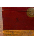 Chinese Early 20th Century Red Lacquered Leather Trunk with Calligraphy-16. Asian & Chinese Furniture, Art, Antiques, Vintage Home Décor for sale at FEA Home
