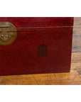 Chinese Early 20th Century Red Lacquered Leather Trunk with Calligraphy-17. Asian & Chinese Furniture, Art, Antiques, Vintage Home Décor for sale at FEA Home