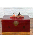 Chinese Early 20th Century Red Lacquered Leather Trunk with Calligraphy-4. Asian & Chinese Furniture, Art, Antiques, Vintage Home Décor for sale at FEA Home