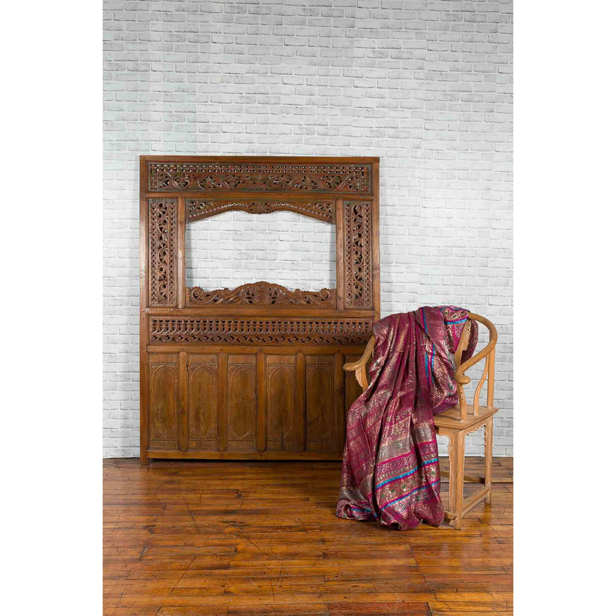 Javanese Architectural Panel with Carved Floral Motifs and Polychrome Accents-3. Asian & Chinese Furniture, Art, Antiques, Vintage Home Décor for sale at FEA Home