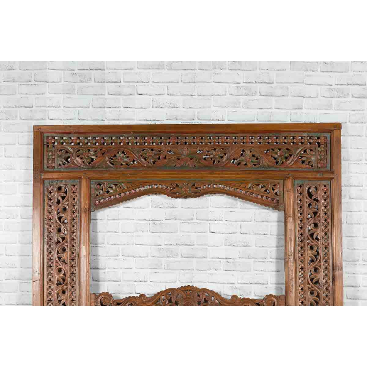 Javanese Architectural Panel with Carved Floral Motifs and Polychrome Accents-5. Asian & Chinese Furniture, Art, Antiques, Vintage Home Décor for sale at FEA Home