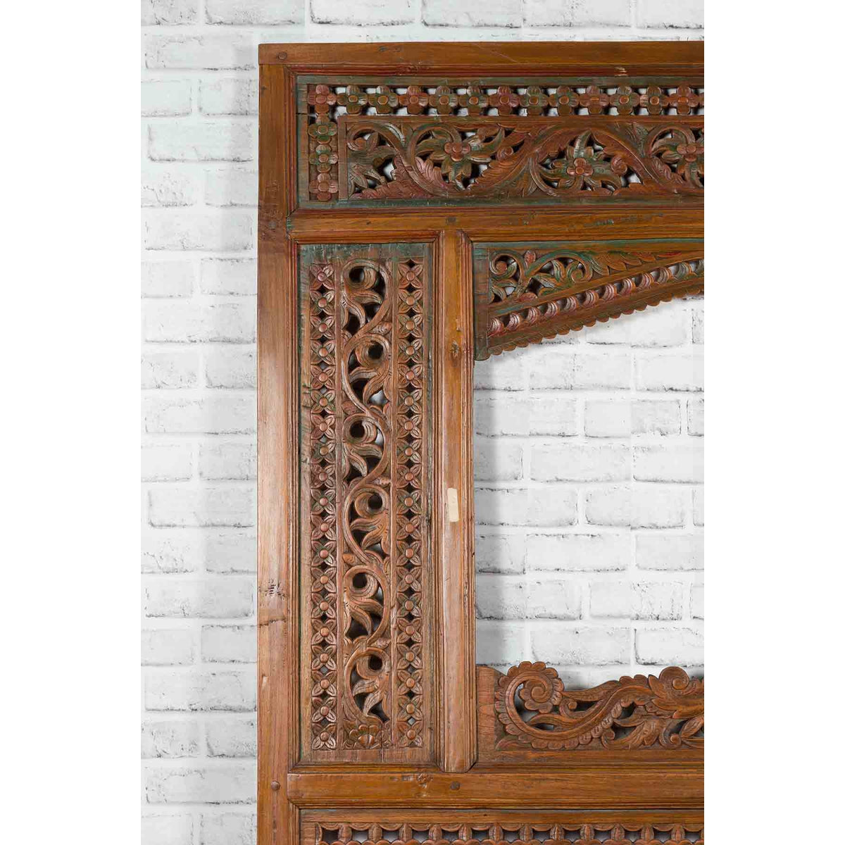 Javanese Architectural Panel with Carved Floral Motifs and Polychrome Accents-8. Asian & Chinese Furniture, Art, Antiques, Vintage Home Décor for sale at FEA Home