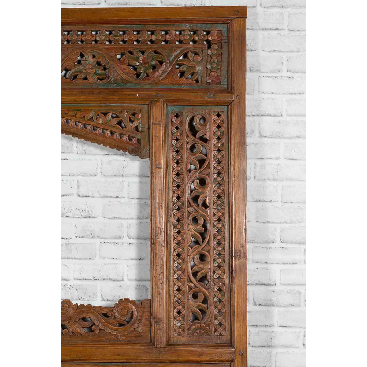 Javanese Architectural Panel with Carved Floral Motifs and Polychrome Accents-9. Asian & Chinese Furniture, Art, Antiques, Vintage Home Décor for sale at FEA Home
