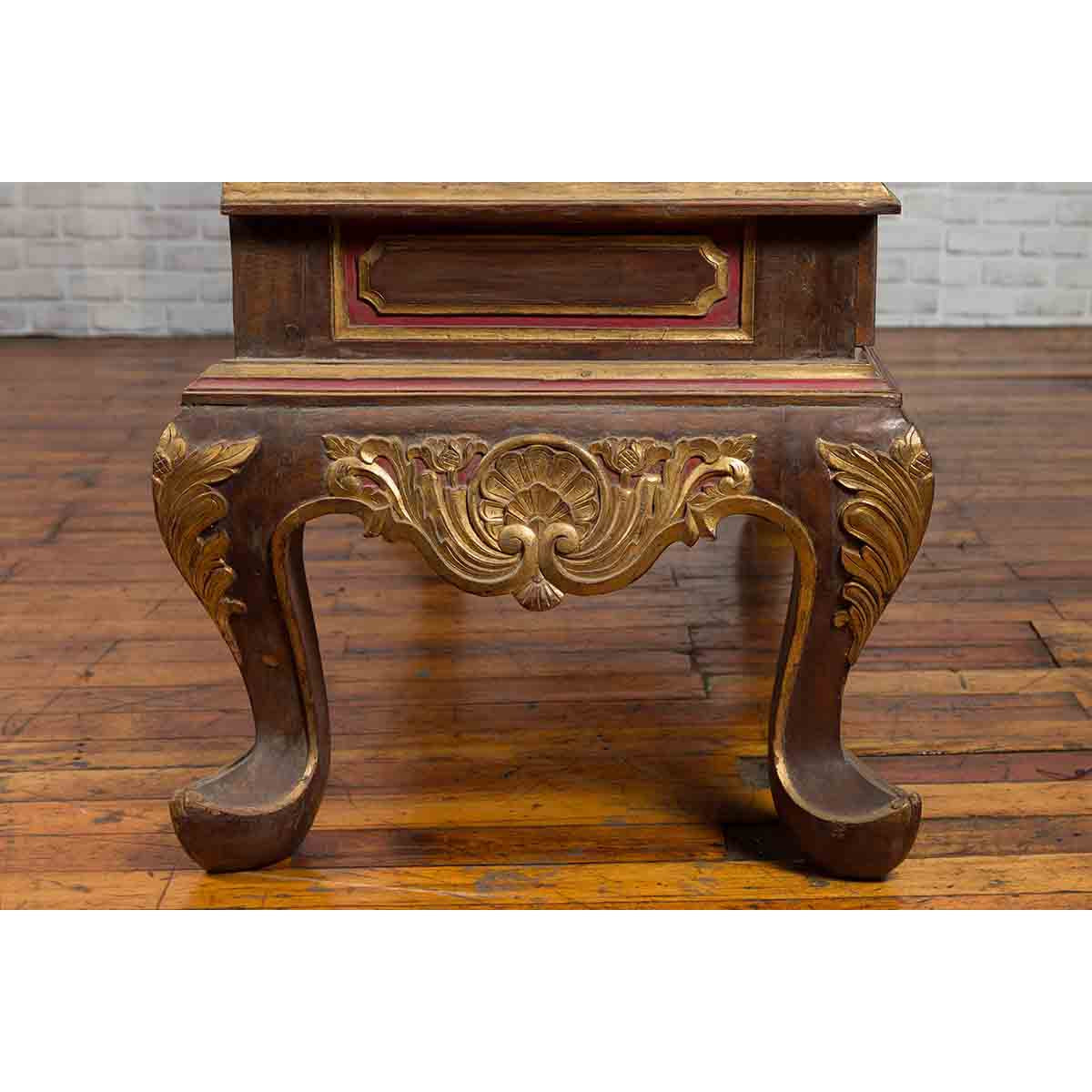 Dutch Colonial Early 20th Century Bonnet Top Gilded Cabinet with Glass Doors-16. Asian & Chinese Furniture, Art, Antiques, Vintage Home Décor for sale at FEA Home