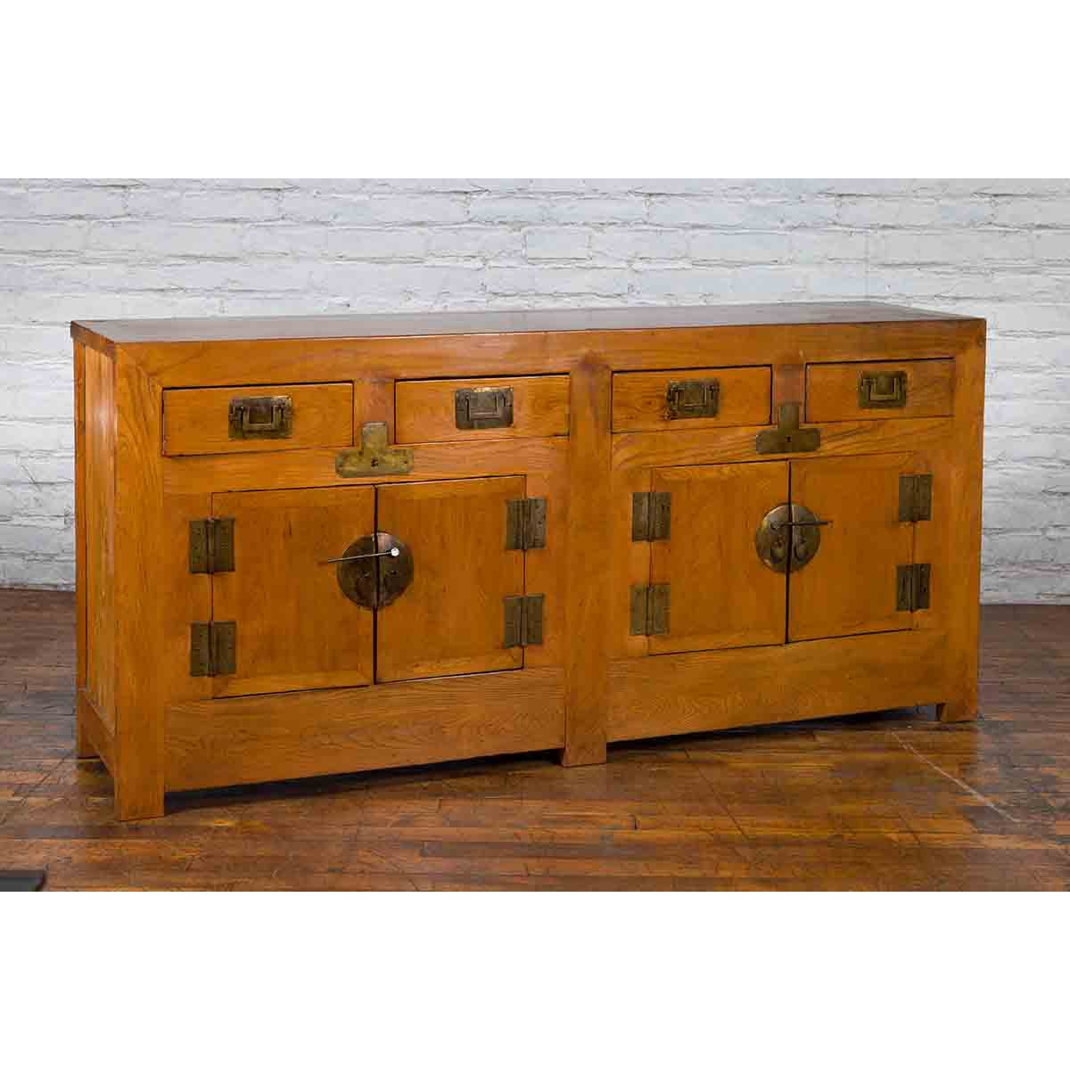 Qing Dynasty Elm Sideboard with Four Drawers over Four Doors and Natural Patina-12. Asian & Chinese Furniture, Art, Antiques, Vintage Home Décor for sale at FEA Home