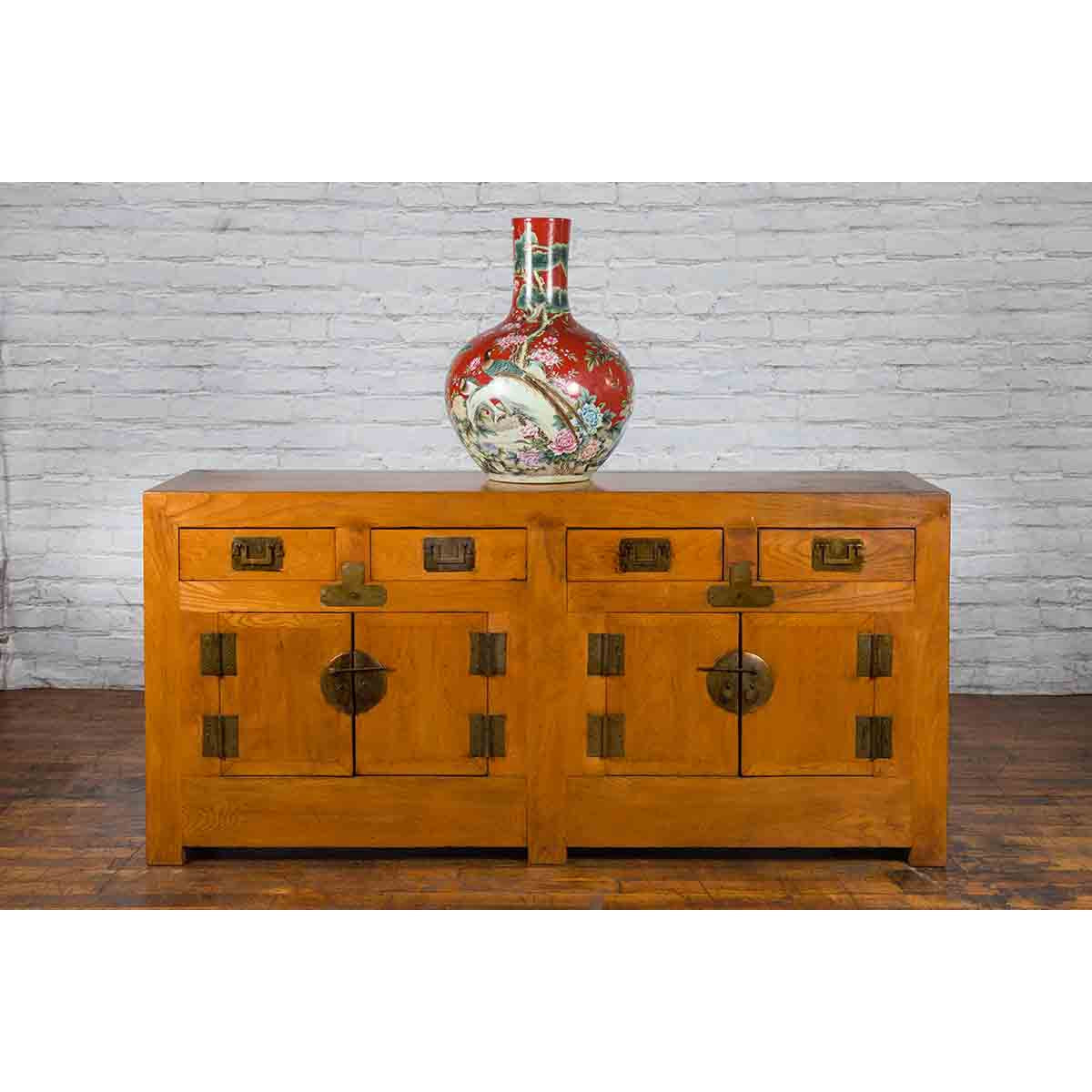 Qing Dynasty Elm Sideboard with Four Drawers over Four Doors and Natural Patina-3. Asian & Chinese Furniture, Art, Antiques, Vintage Home Décor for sale at FEA Home
