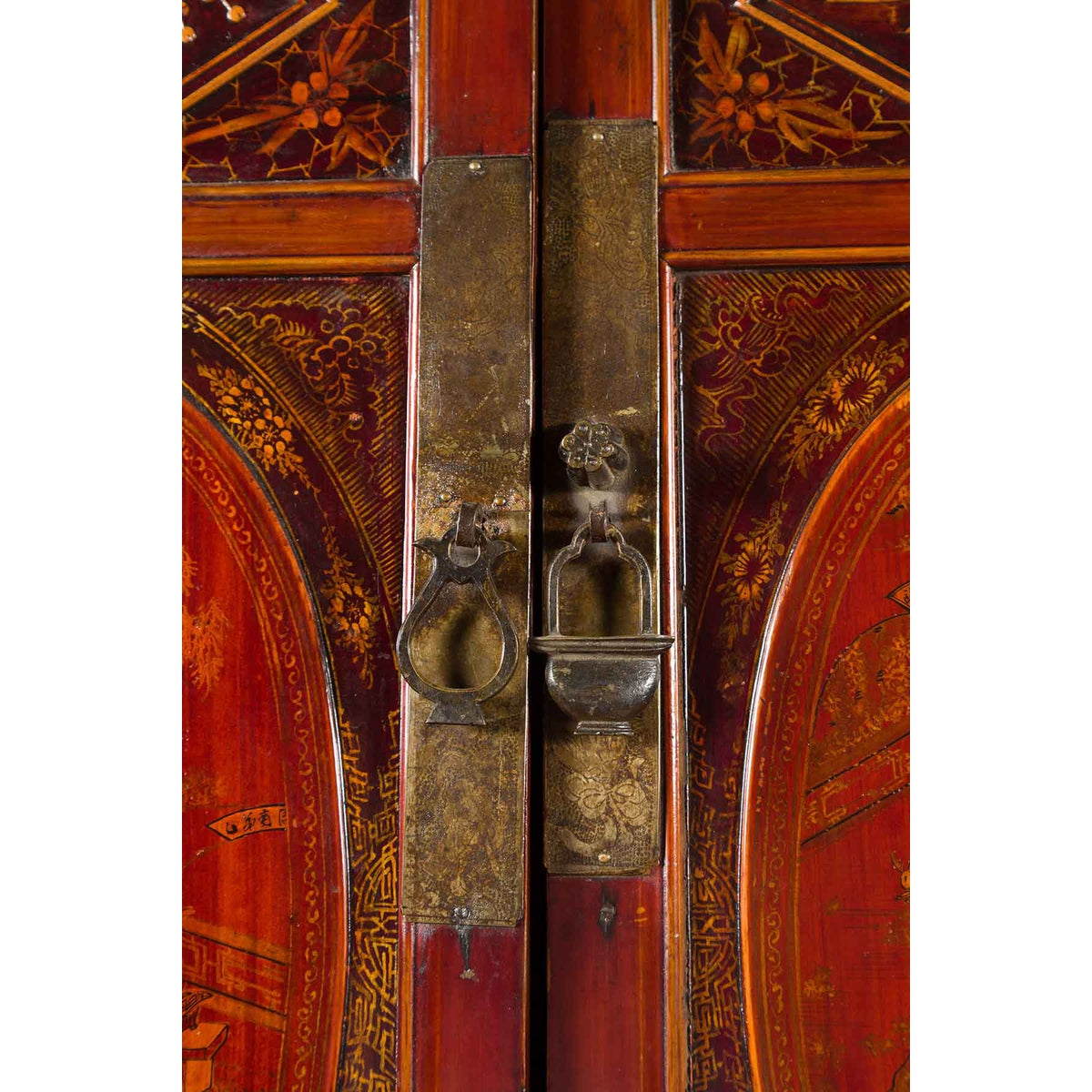 Chinese Qing Dynasty 19th Century Red Cabinet with Eight Doors and Four Drawers-15. Asian & Chinese Furniture, Art, Antiques, Vintage Home Décor for sale at FEA Home