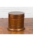 Burmese Vintage Negora Lacquer Circular Storage Bin with Vertical Stripes-16. Asian & Chinese Furniture, Art, Antiques, Vintage Home Décor for sale at FEA Home