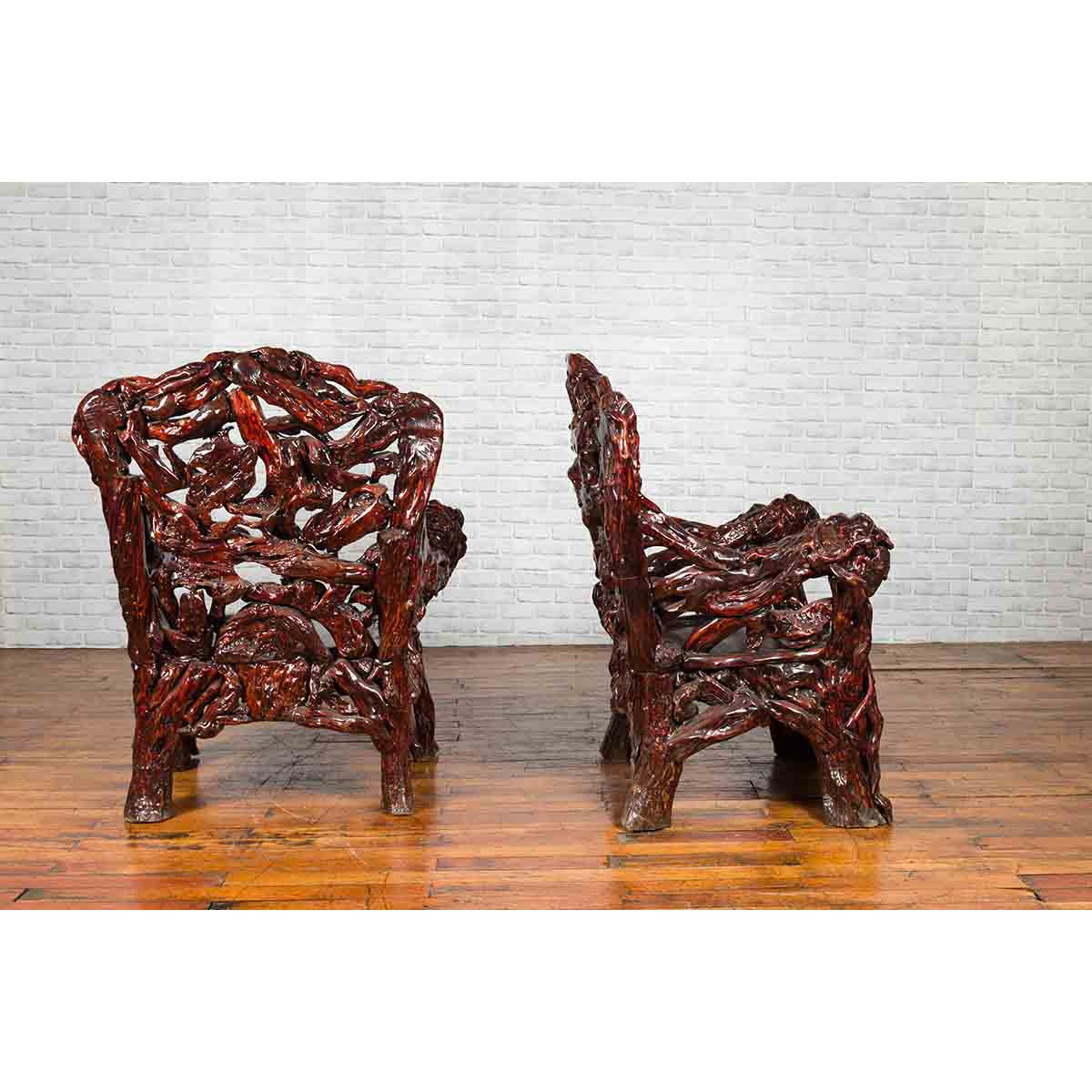 Chinese Handcrafted Dark Azalea Root Armchairs from China-5. Asian & Chinese Furniture, Art, Antiques, Vintage Home Décor for sale at FEA Home