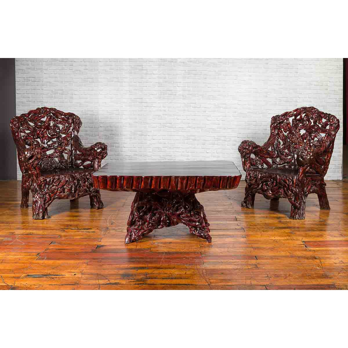 Chinese Handcrafted Dark Azalea Root Armchairs from China-18. Asian & Chinese Furniture, Art, Antiques, Vintage Home Décor for sale at FEA Home