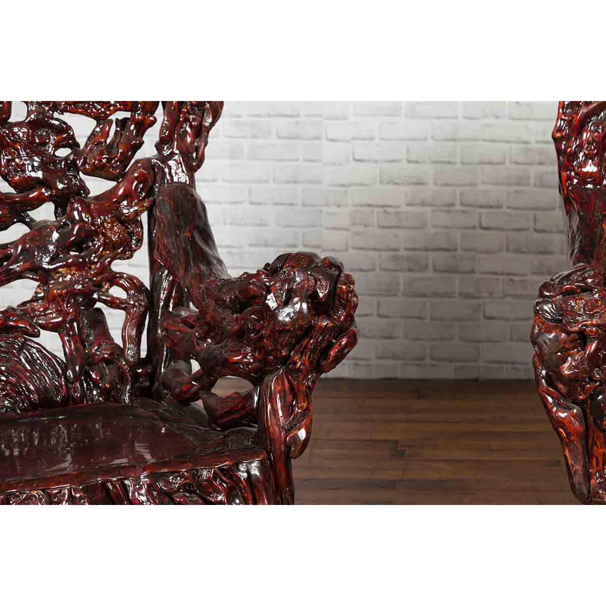 Chinese Handcrafted Dark Azalea Root Armchairs from China-12. Asian & Chinese Furniture, Art, Antiques, Vintage Home Décor for sale at FEA Home