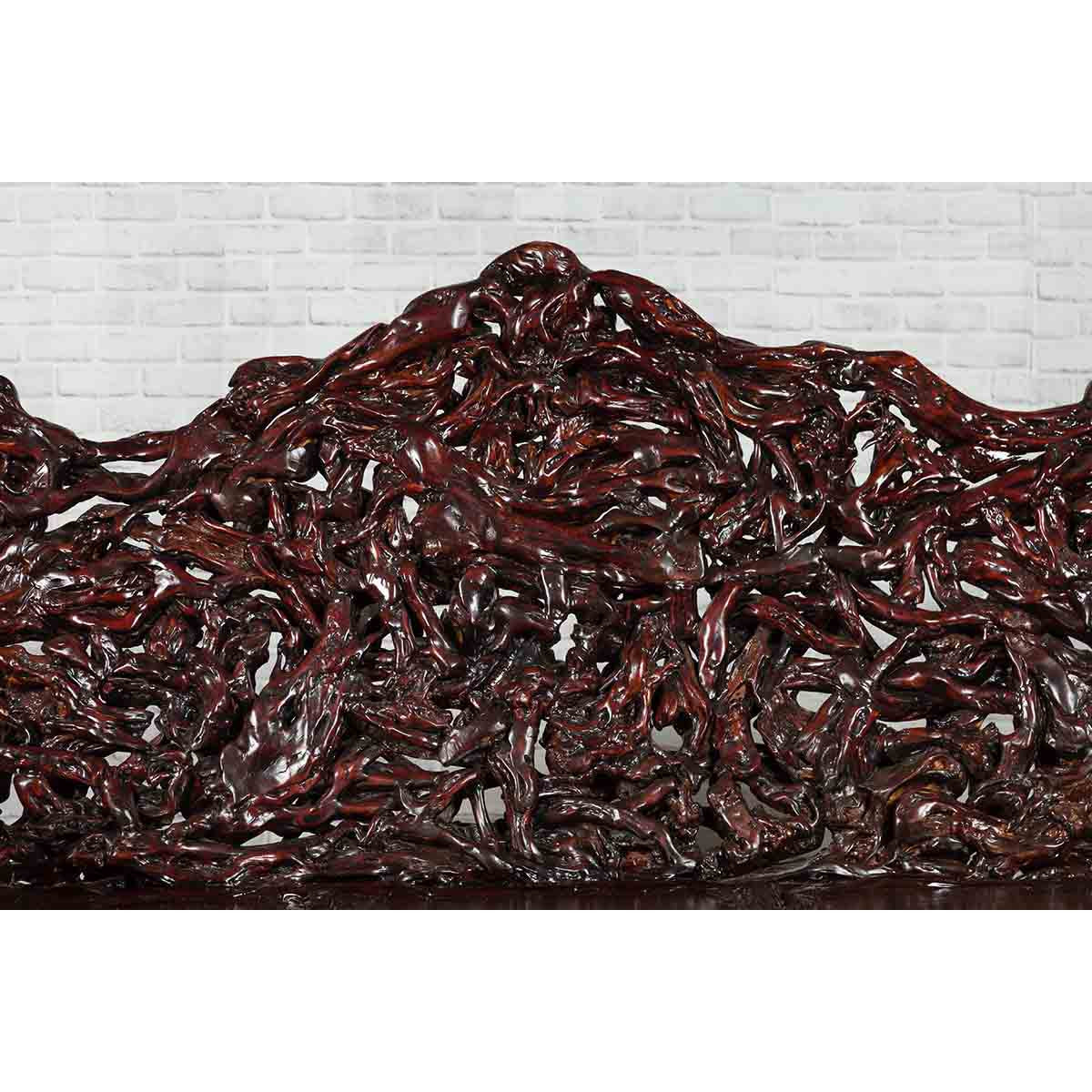 Chinese Late 20th Century Hand Carved Azalea Wood Root Lacquered Settee-10. Asian & Chinese Furniture, Art, Antiques, Vintage Home Décor for sale at FEA Home