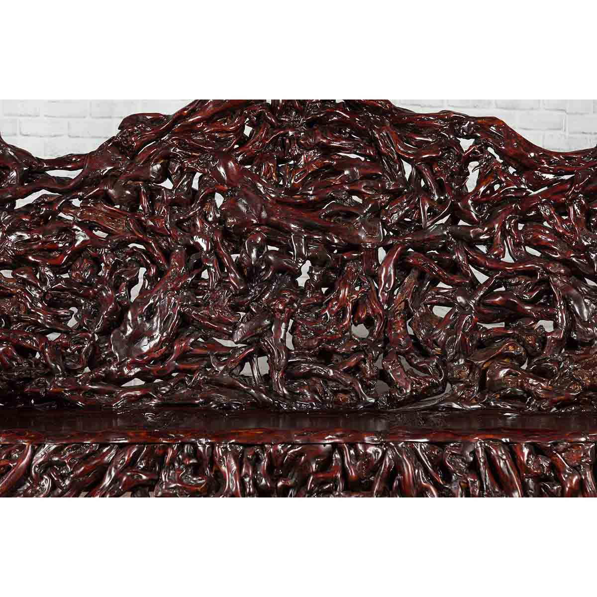 Chinese Late 20th Century Hand Carved Azalea Wood Root Lacquered Settee-13. Asian & Chinese Furniture, Art, Antiques, Vintage Home Décor for sale at FEA Home
