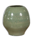 Prem Collection Green Glazed Ceramic Artisan Vase with Geometric Décor-1. Asian & Chinese Furniture, Art, Antiques, Vintage Home Décor for sale at FEA Home