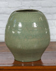 Prem Collection Green Glazed Ceramic Artisan Vase with Geometric Décor-10. Asian & Chinese Furniture, Art, Antiques, Vintage Home Décor for sale at FEA Home