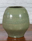 Prem Collection Green Glazed Ceramic Artisan Vase with Geometric Décor-11. Asian & Chinese Furniture, Art, Antiques, Vintage Home Décor for sale at FEA Home