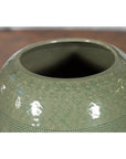 Prem Collection Green Glazed Ceramic Artisan Vase with Geometric Décor-12. Asian & Chinese Furniture, Art, Antiques, Vintage Home Décor for sale at FEA Home