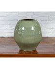 Prem Collection Green Glazed Ceramic Artisan Vase with Geometric Décor-2. Asian & Chinese Furniture, Art, Antiques, Vintage Home Décor for sale at FEA Home