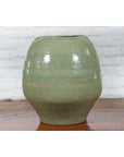 Prem Collection Green Glazed Ceramic Artisan Vase with Geometric Décor-5. Asian & Chinese Furniture, Art, Antiques, Vintage Home Décor for sale at FEA Home